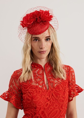 Phase Eight Red Flower Pillbox Hats Red Australia | WM9320147